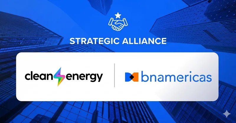 Strategic alliance visual featuring BNamericas and Energía Limpia / Clean Energy logos, representing the integration of market intelligence and editorial analysis in Latin America